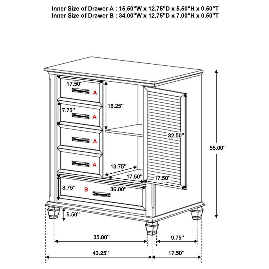 (image for) Franco 5-drawer Door Chest Distressed White