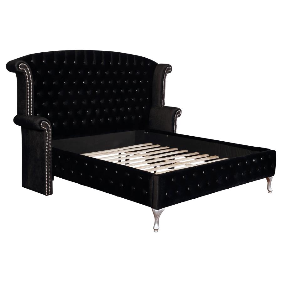 (image for) Deanna Upholstered Eastern King Wingback Bed Black - Click Image to Close