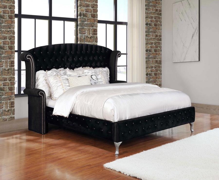 (image for) Deanna Upholstered Eastern King Wingback Bed Black