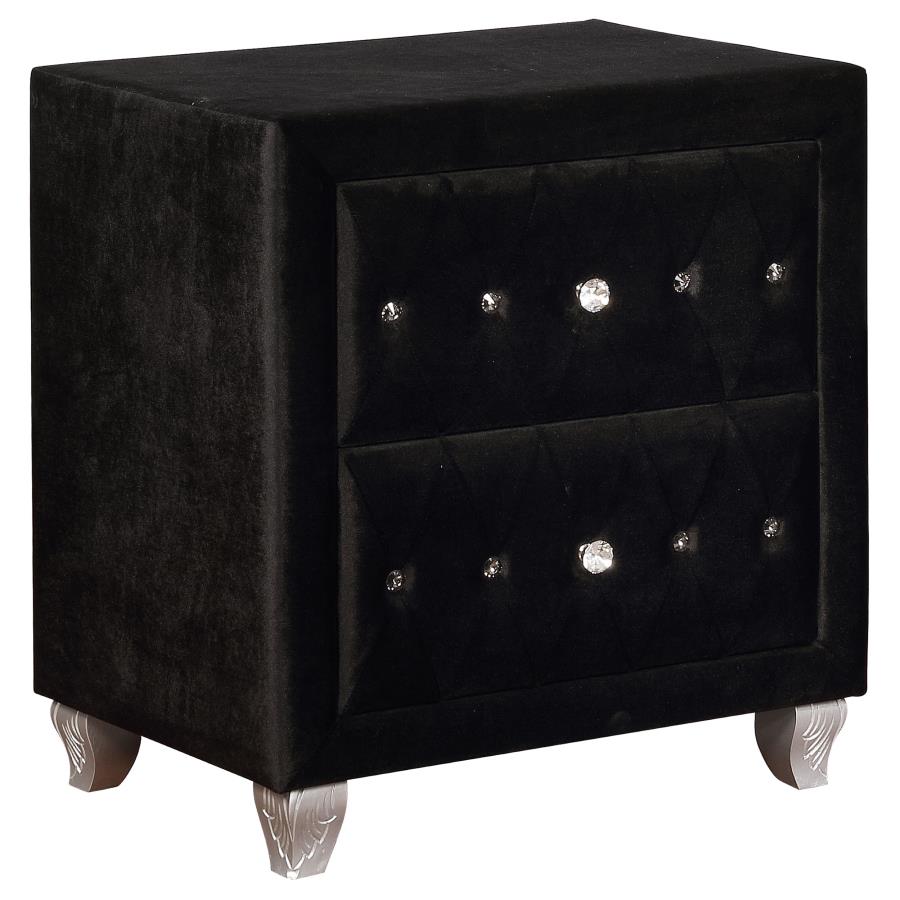 (image for) Deanna Upholstered 2-drawer Nightstand Black - Click Image to Close