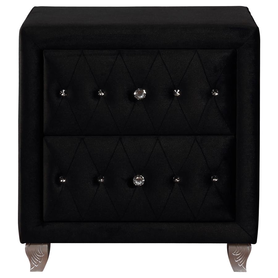 (image for) Deanna Upholstered 2-drawer Nightstand Black