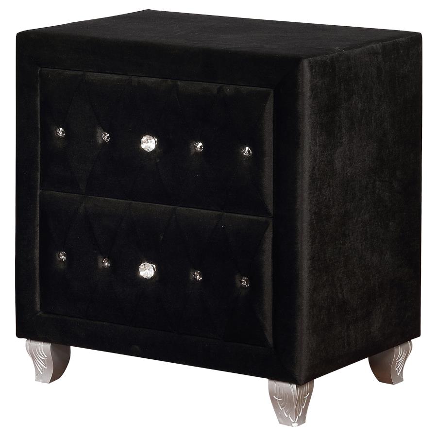 (image for) Deanna Upholstered 2-drawer Nightstand Black