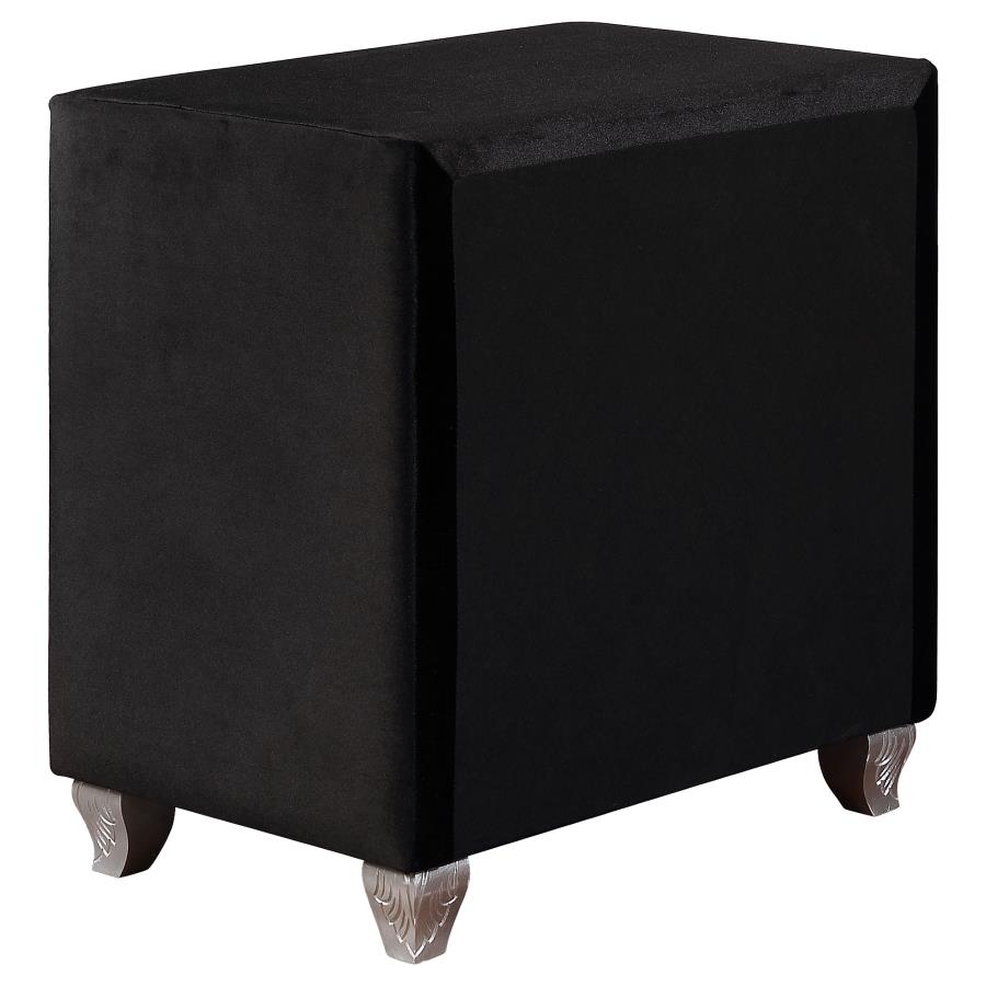 (image for) Deanna Upholstered 2-drawer Nightstand Black