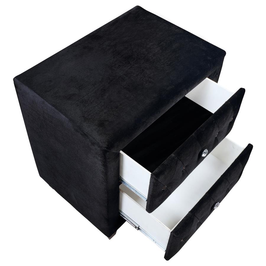 (image for) Deanna Upholstered 2-drawer Nightstand Black