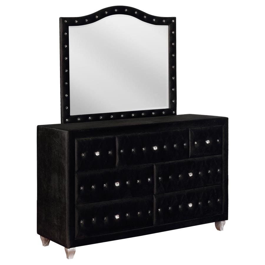 (image for) Deanna 7-drawer Upholstered Dresser with Mirror Black