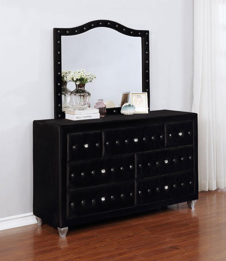 (image for) Deanna 7-drawer Upholstered Dresser with Mirror Black