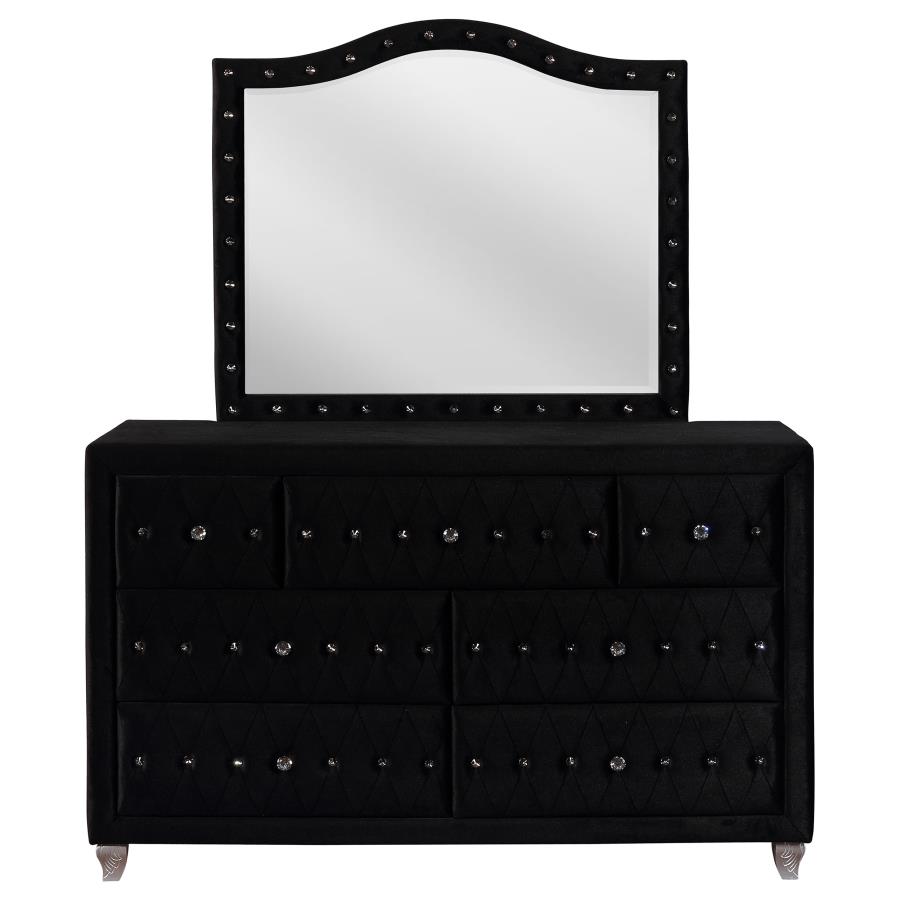 (image for) Deanna 7-drawer Upholstered Dresser with Mirror Black