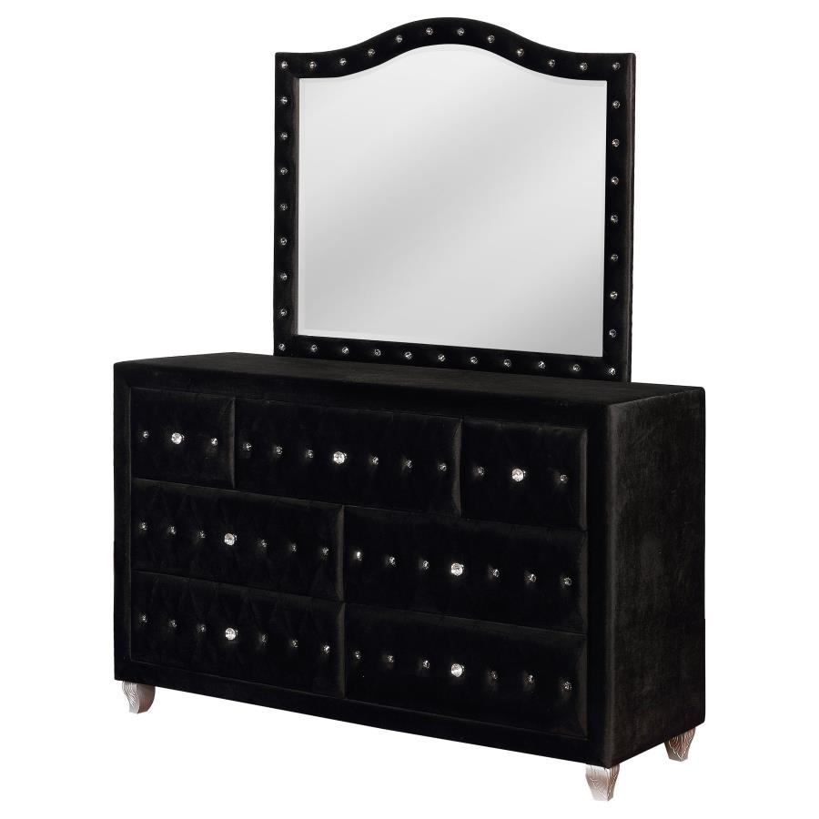 (image for) Deanna 7-drawer Upholstered Dresser with Mirror Black