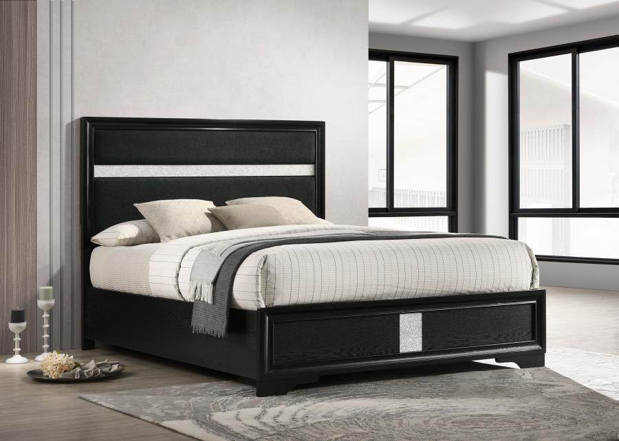 (image for) Miranda 55-inch Upholstered Eastern King Panel Bed Black