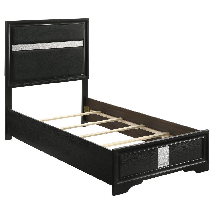 (image for) Miranda 54-inch Upholstered Twin Panel Bed Black - Click Image to Close