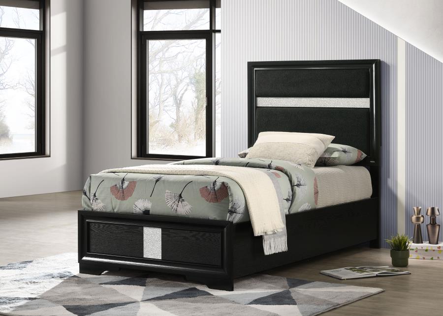 (image for) Miranda 55-inch Upholstered Twin Panel Bed Black