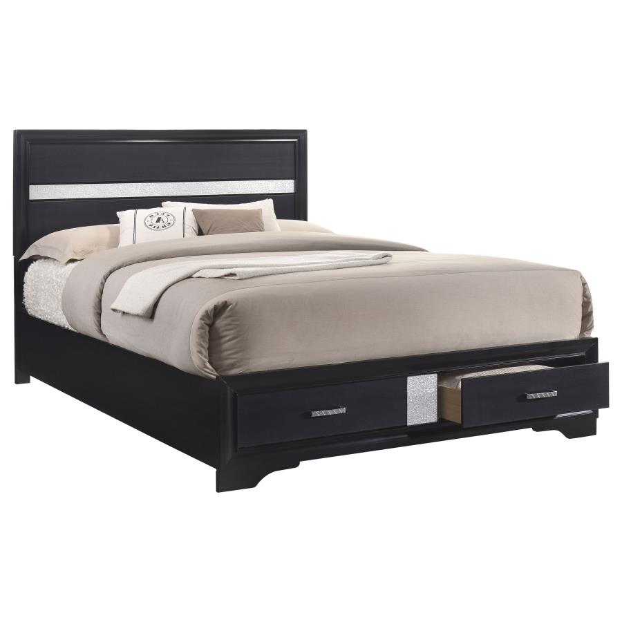 (image for) Miranda 51-inch Wood Eastern King Storage Panel Bed Black - Click Image to Close