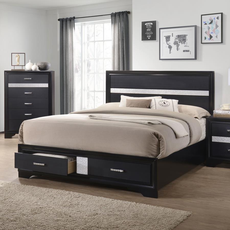 (image for) Miranda Wood California King Storage Panel Bed Black