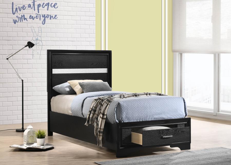 (image for) Miranda Wood Twin Storage Panel Bed Black