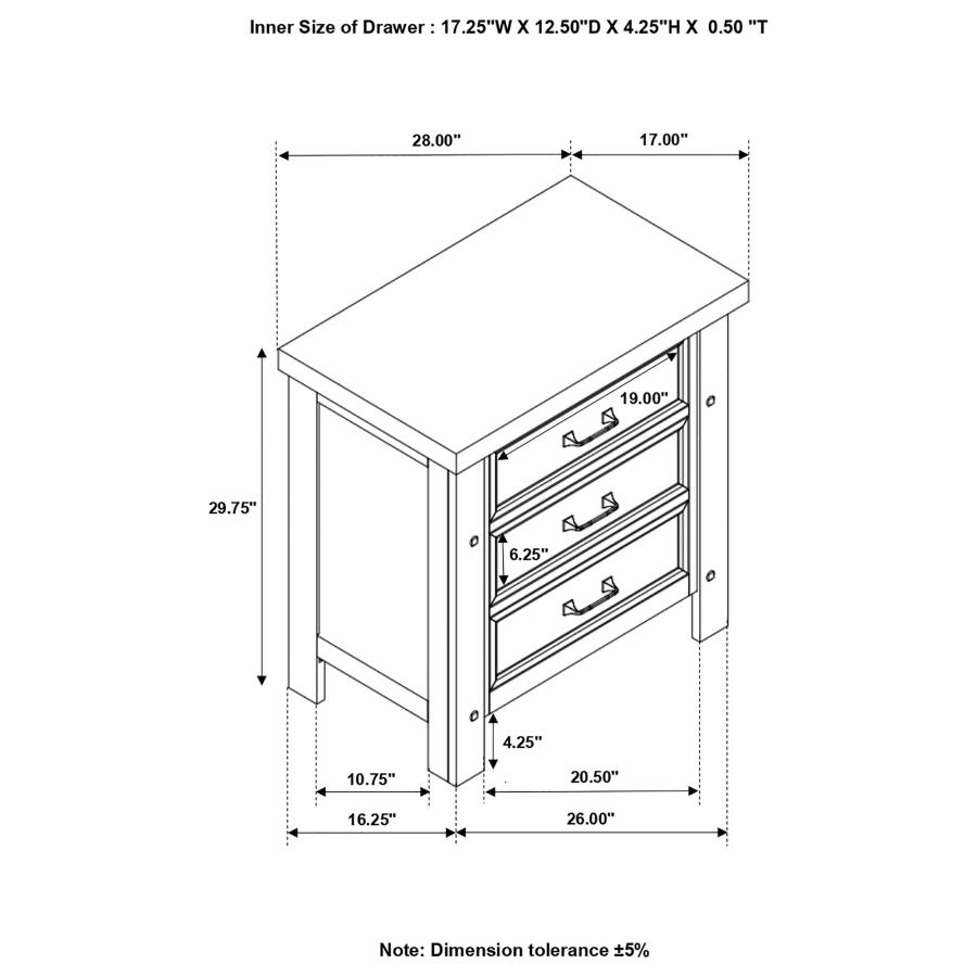 (image for) Barstow 3-drawer Nightstand Pinot Noir