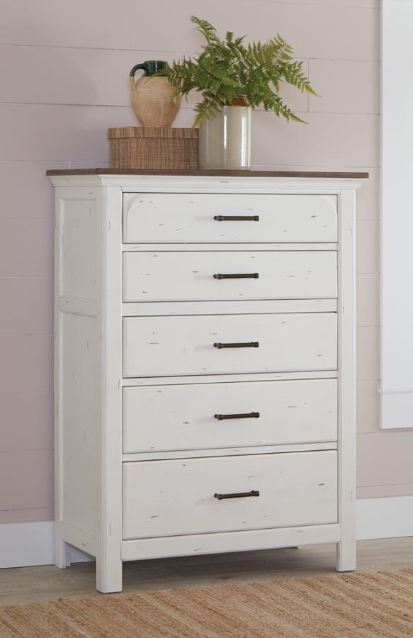 (image for) Celeste 5-drawer Chest Rustic Latte and Vintage White