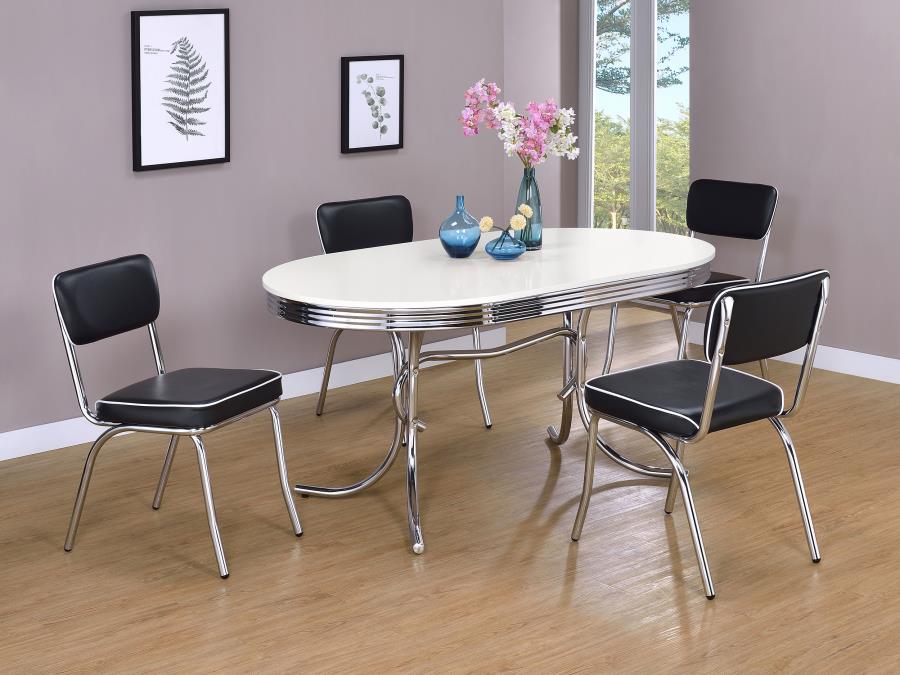 (image for) Retro 5-piece Oval Dining Table Set White and Black - Click Image to Close