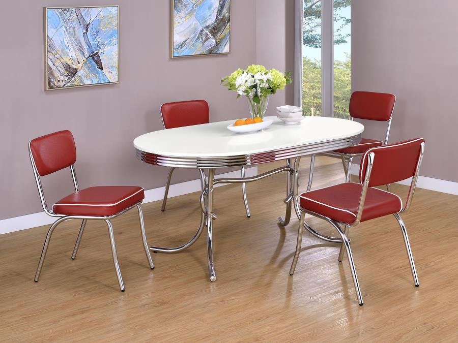 (image for) Retro 5-piece Oval Dining Table Set White and Red - Click Image to Close