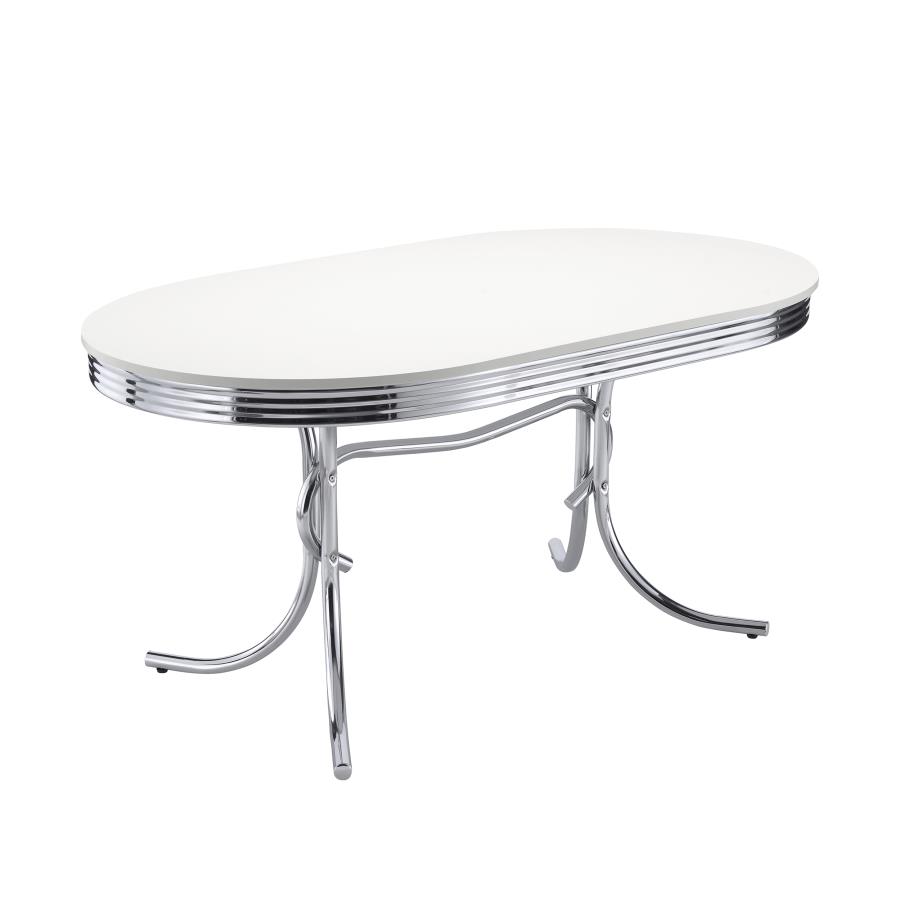 (image for) Retro Oval 60-inch Wood Top Dining Table White and Chrome - Click Image to Close