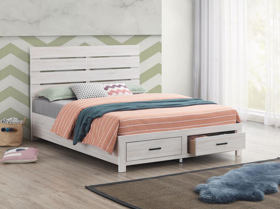 (image for) Brantford Wood Queen Storage Panel Bed Coastal White