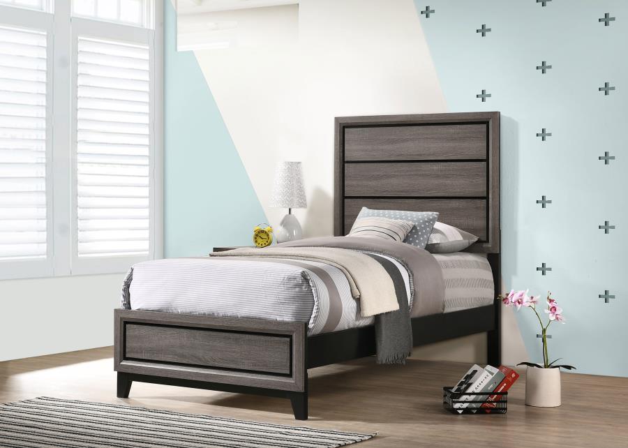 (image for) Watson Wood Twin Panel Bed Grey Oak