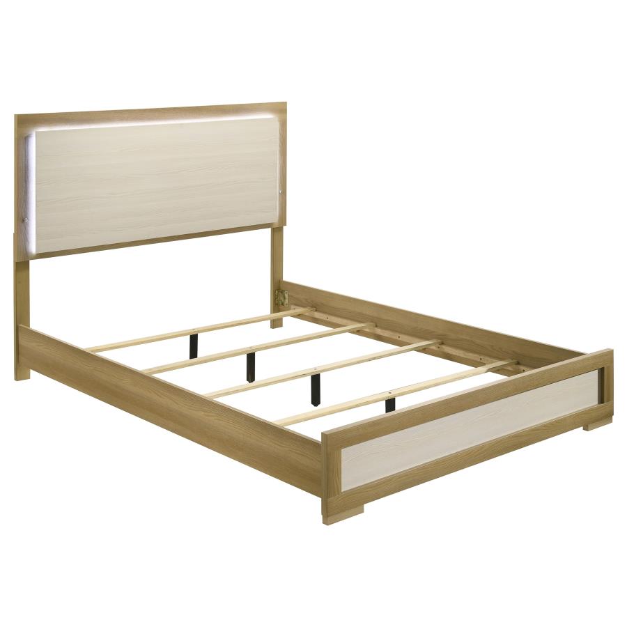 (image for) Hyland Wood Queen LED Panel Bed Natural and White - Click Image to Close