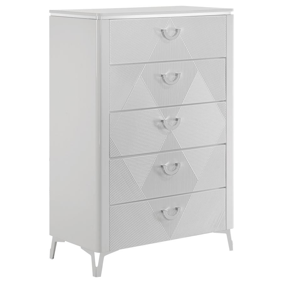 Cassia 5-piece Eastern King LED Bedroom Set White High Gloss
