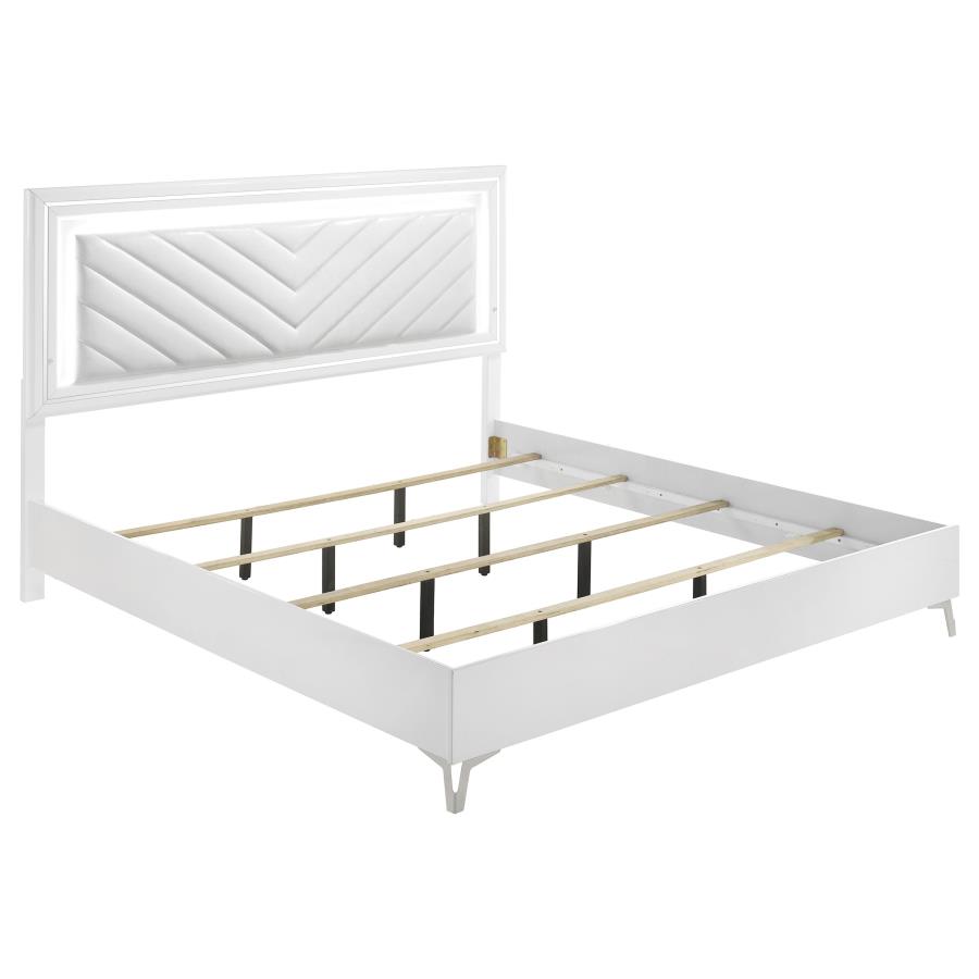 (image for) Cassia Eastern King LED Panel Bed White High Gloss