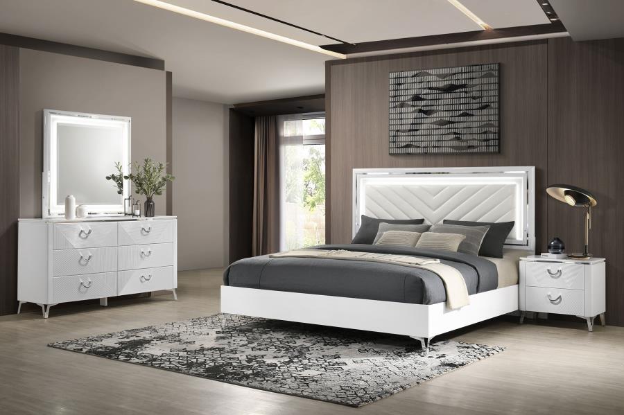 (image for) Cassia 4-piece Queen LED Bedroom Set White High Gloss
