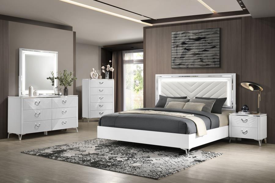 (image for) Cassia 5-piece Queen LED Bedroom Set White High Gloss