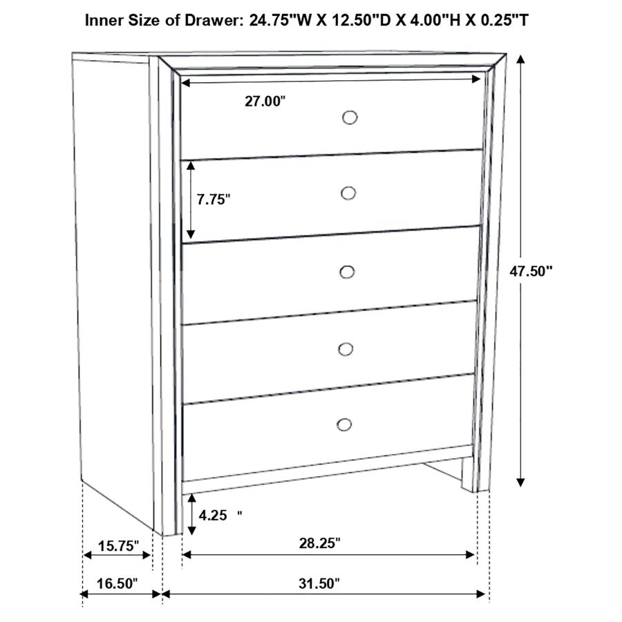 (image for) Serenity 5-drawer Bedroom Chest Mod Grey