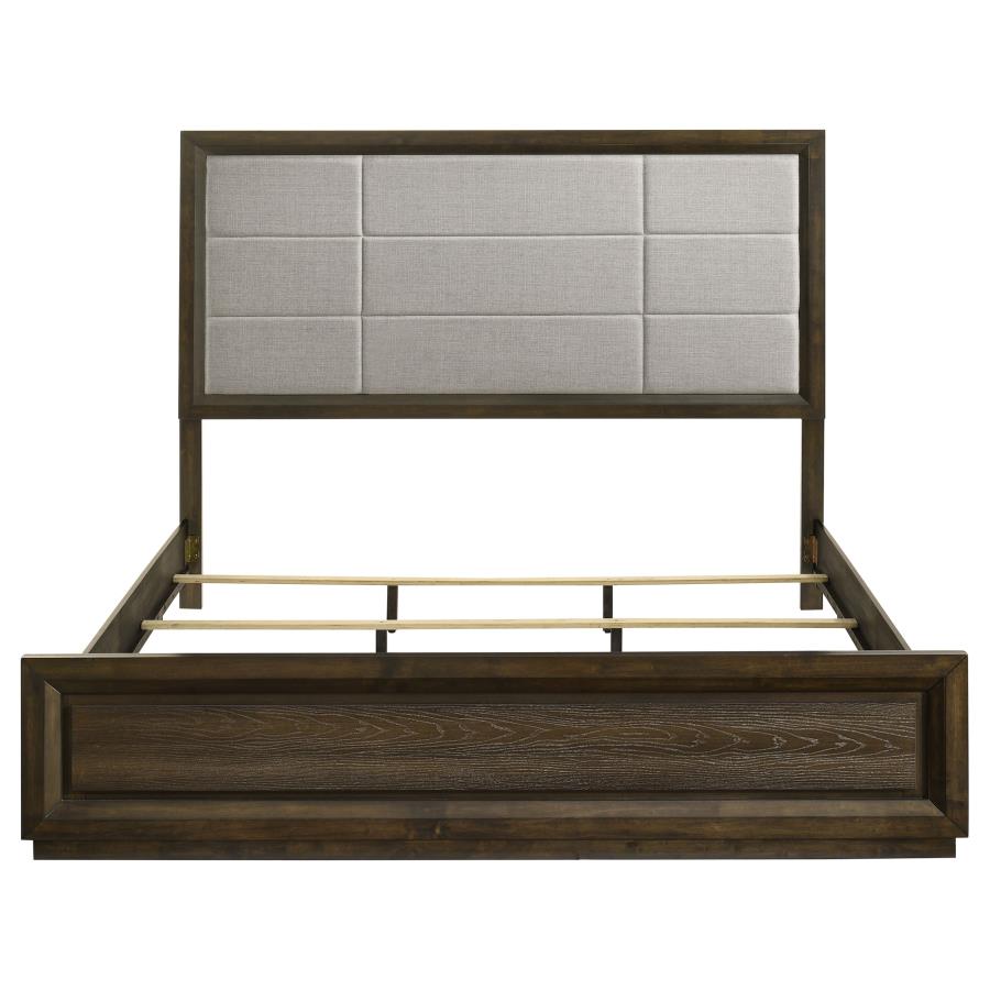 Atlas 63-inch California King Upholstered Panel Bed Grey and Dark Oak