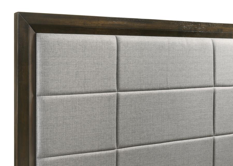 Atlas 63-inch California King Upholstered Panel Bed Grey and Dark Oak