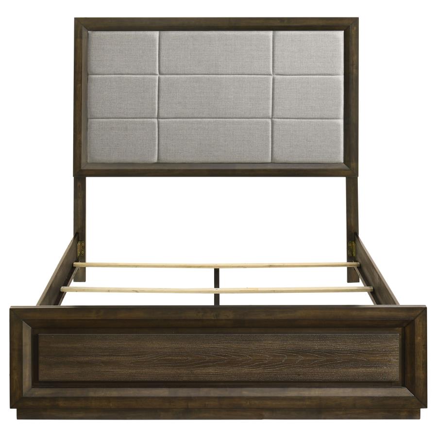 Atlas 63-inch Queen Upholstered Panel Bed Grey and Dark Oak