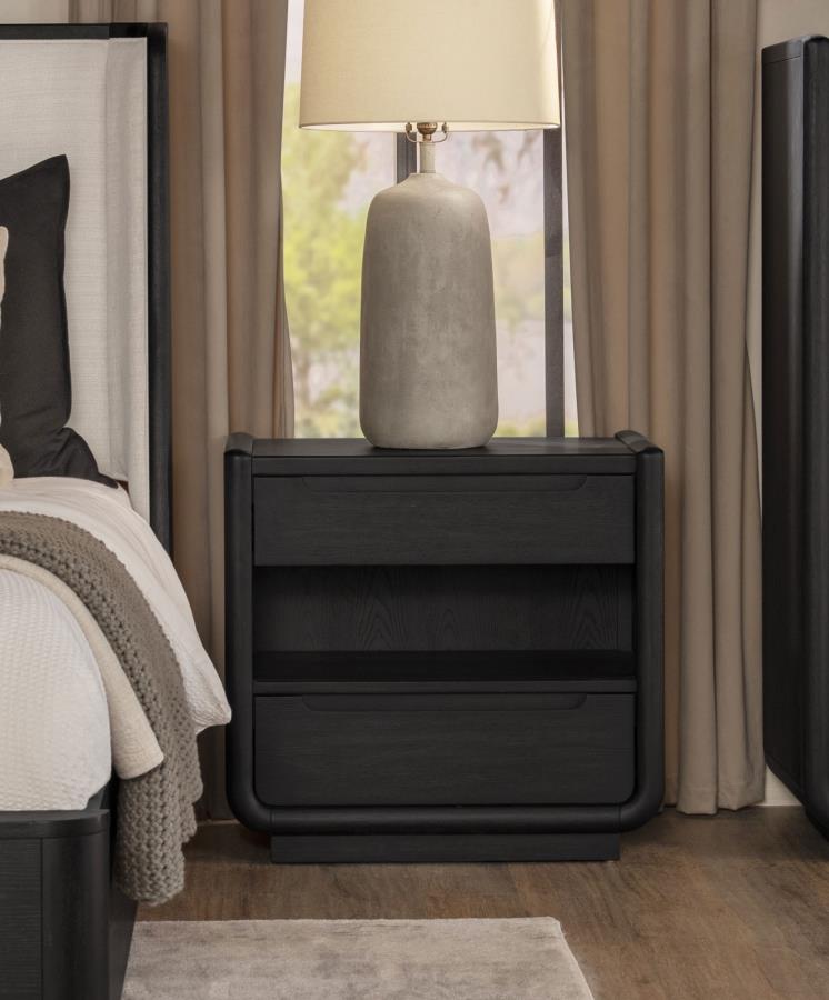 Leandro 2-drawer LED Nightstand with USB Burnished Black