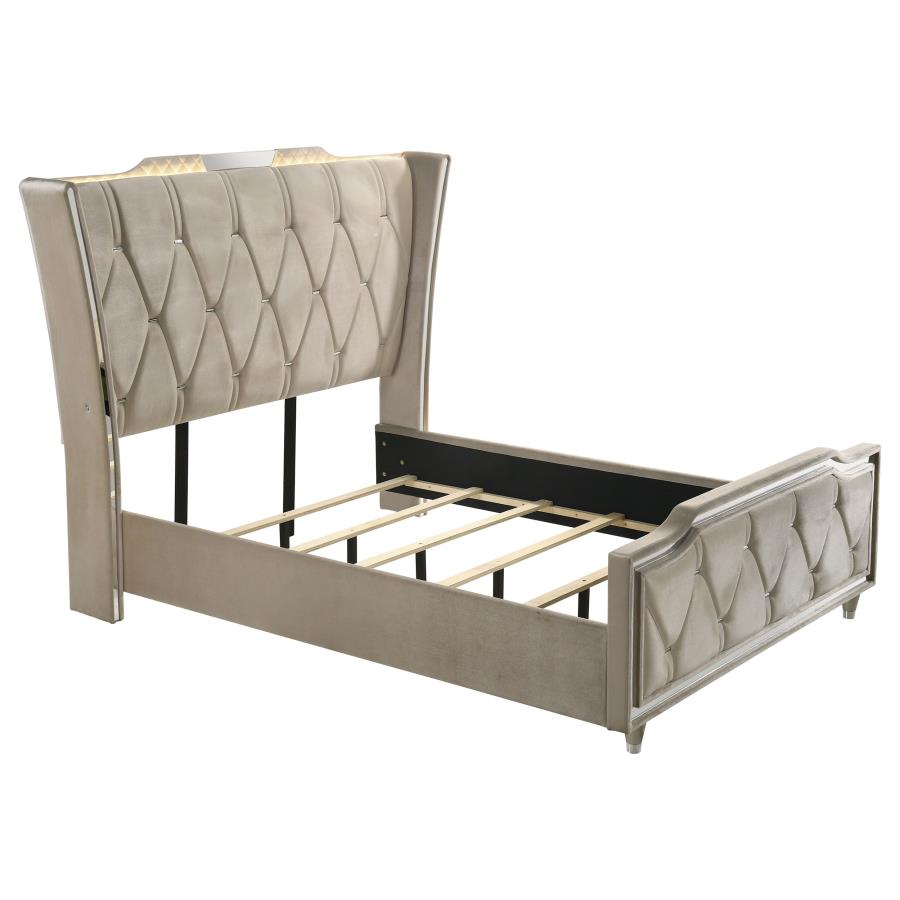 (image for) Lorient Queen LED Upholstered Wingback Bed Ivory and Camel