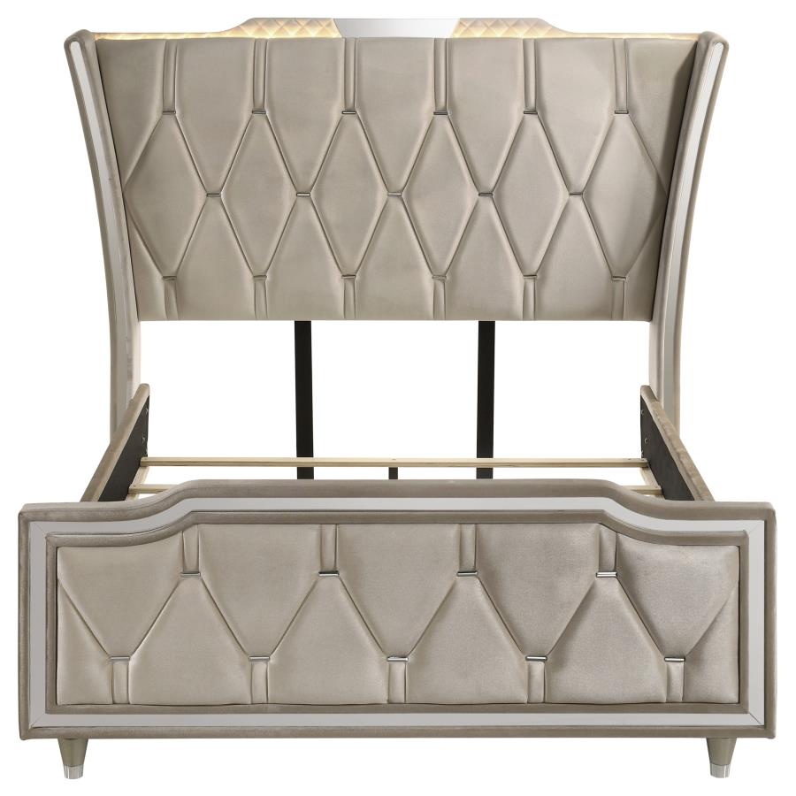 Lorient Queen LED Upholstered Wingback Bed Ivory and Camel