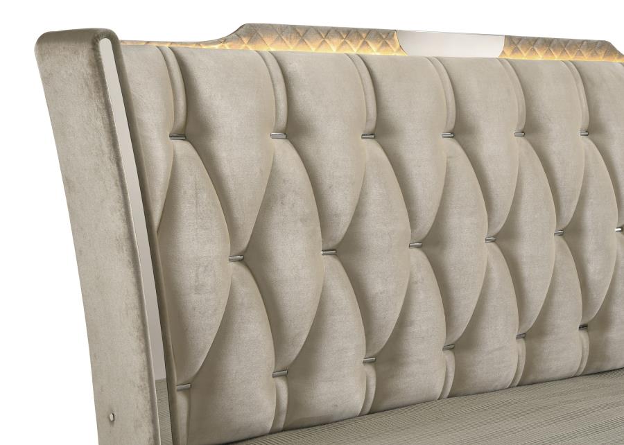 Lorient Queen LED Upholstered Wingback Bed Ivory and Camel