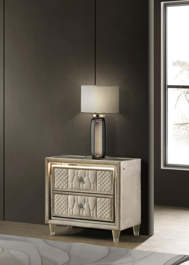 Lorient 2-drawer LED Nightstand with USB Ivory and Camel
