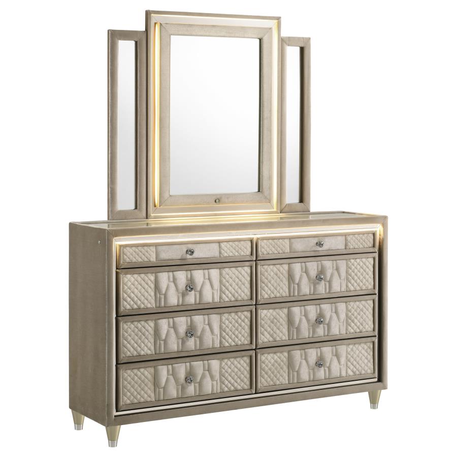 (image for) Lorient 8-drawer LED Dresser with Mirror Ivory and Camel