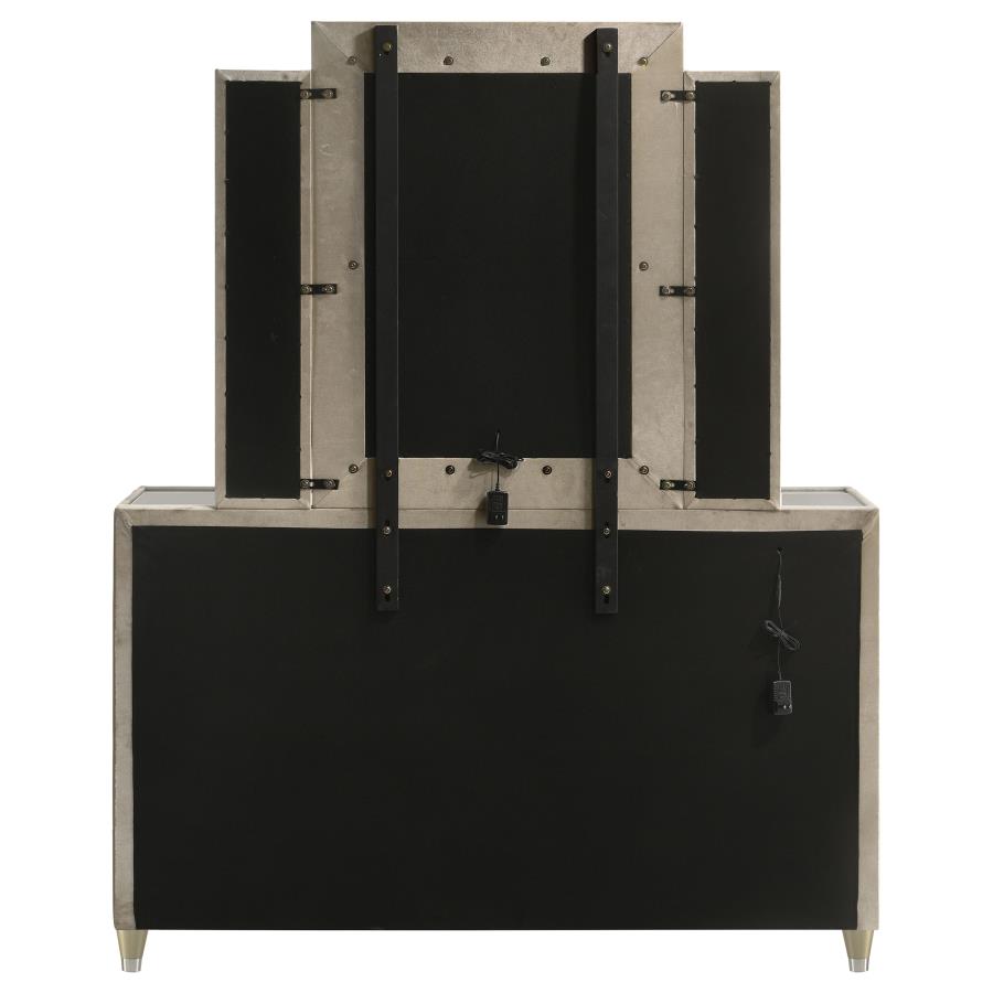 Lorient 8-drawer LED Dresser with Mirror Ivory and Camel
