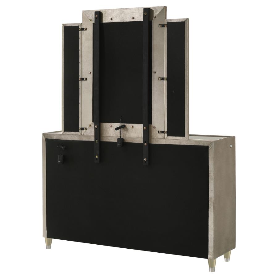 Lorient 8-drawer LED Dresser with Mirror Ivory and Camel