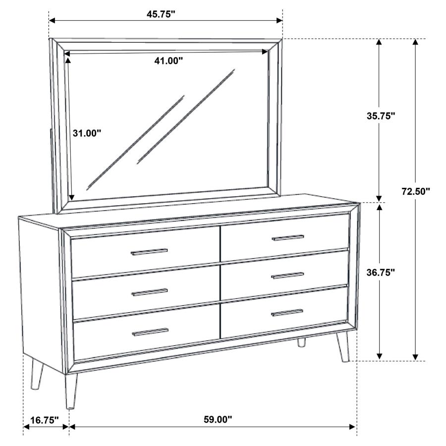 (image for) Ramon 6-drawer Dresser with Mirror Metallic Sterling