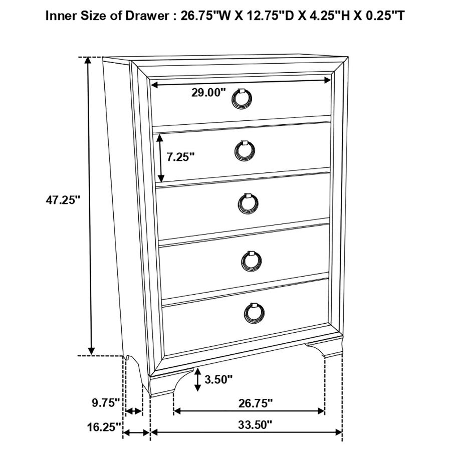 (image for) Salford 5-drawer Bedroom Chest Metallic Sterling