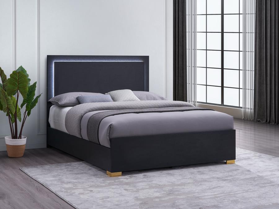 (image for) Marceline Wood Full LED Panel Bed Black