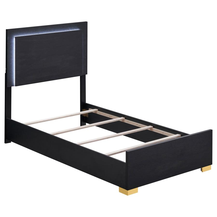 (image for) Marceline Wood Twin LED Panel Bed Black - Click Image to Close