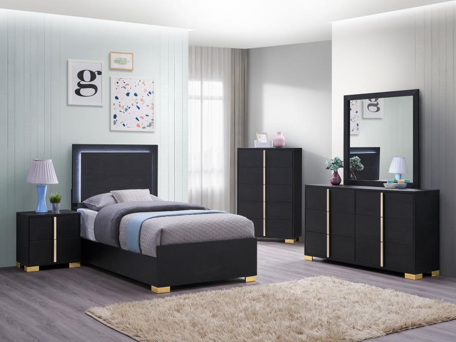 (image for) Marceline Wood Twin LED Panel Bed Black