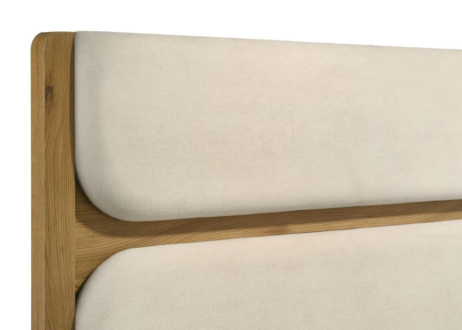 Bennett 78-inch Eastern King Upholstered Panel Bed Cream and Light Oak