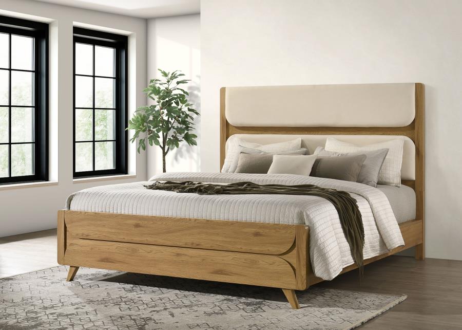 Bennett 78-inch California King Upholstered Panel Bed Cream and Light Oak