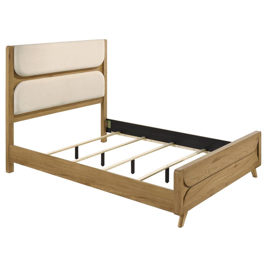 (image for) Bennett 63-inch Queen Upholstered Panel Bed Cream and Light Oak